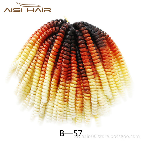 Aisi Hair Fluffy Spring Twist Hair Extensions Ombre 8 Inch Crochet Braids Synthetic Braiding Hair for Black Women